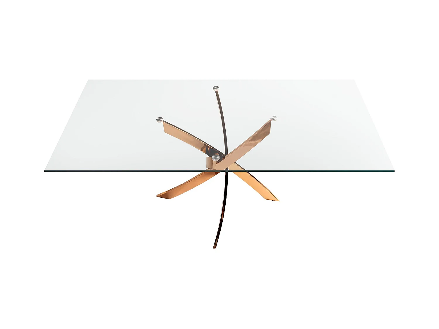 Table de salle à manger rectangulaire en verre trempé et acier rose