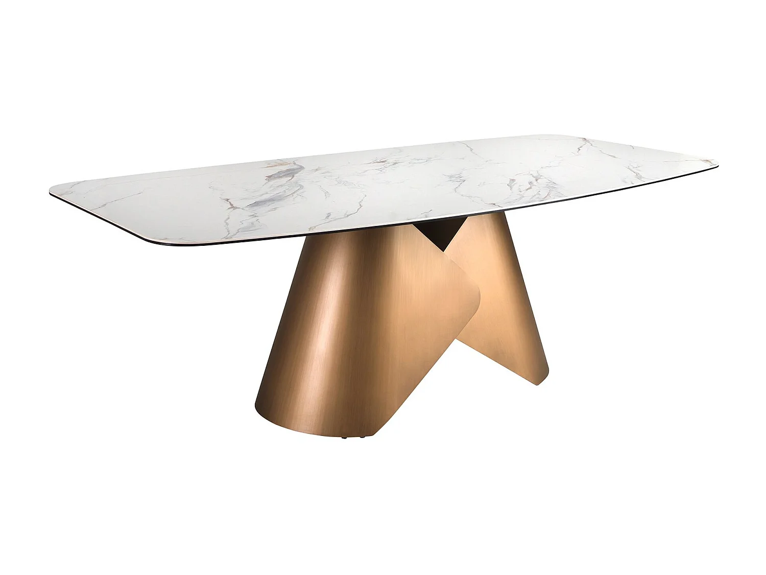 Tavolo da pranzo ovale con fusto in marmo porcellanato e acciaio color bronzo 1172 ANGEL CERDA
