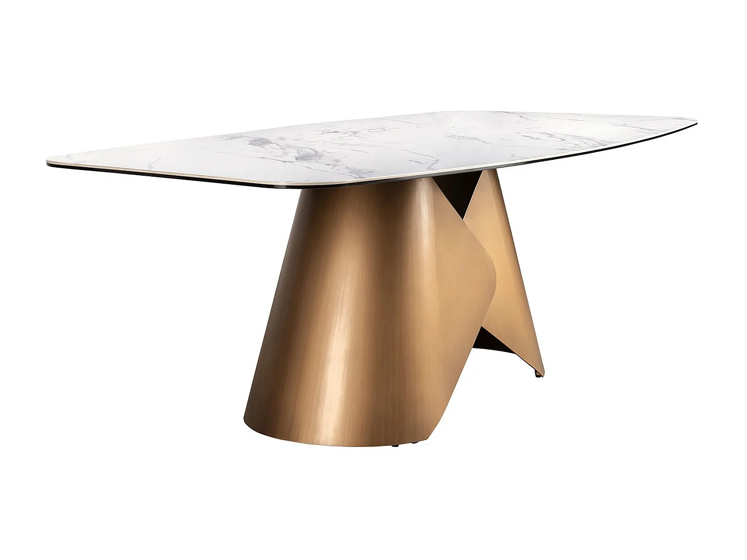 Tavolo da pranzo ovale con fusto in marmo porcellanato e acciaio color bronzo 1172 ANGEL CERDA