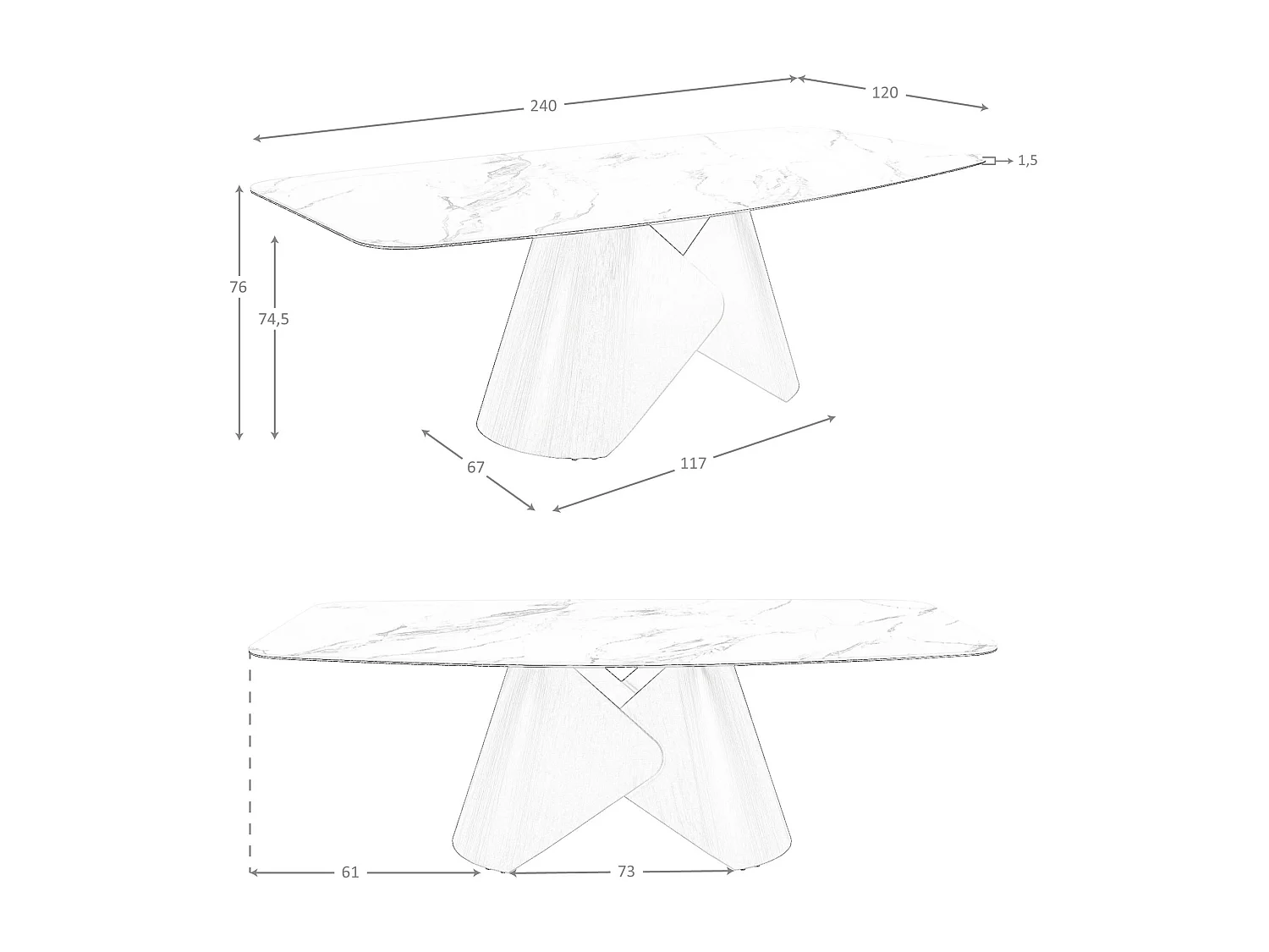 Tavolo da pranzo ovale con fusto in marmo porcellanato e acciaio color bronzo 1172 ANGEL CERDA