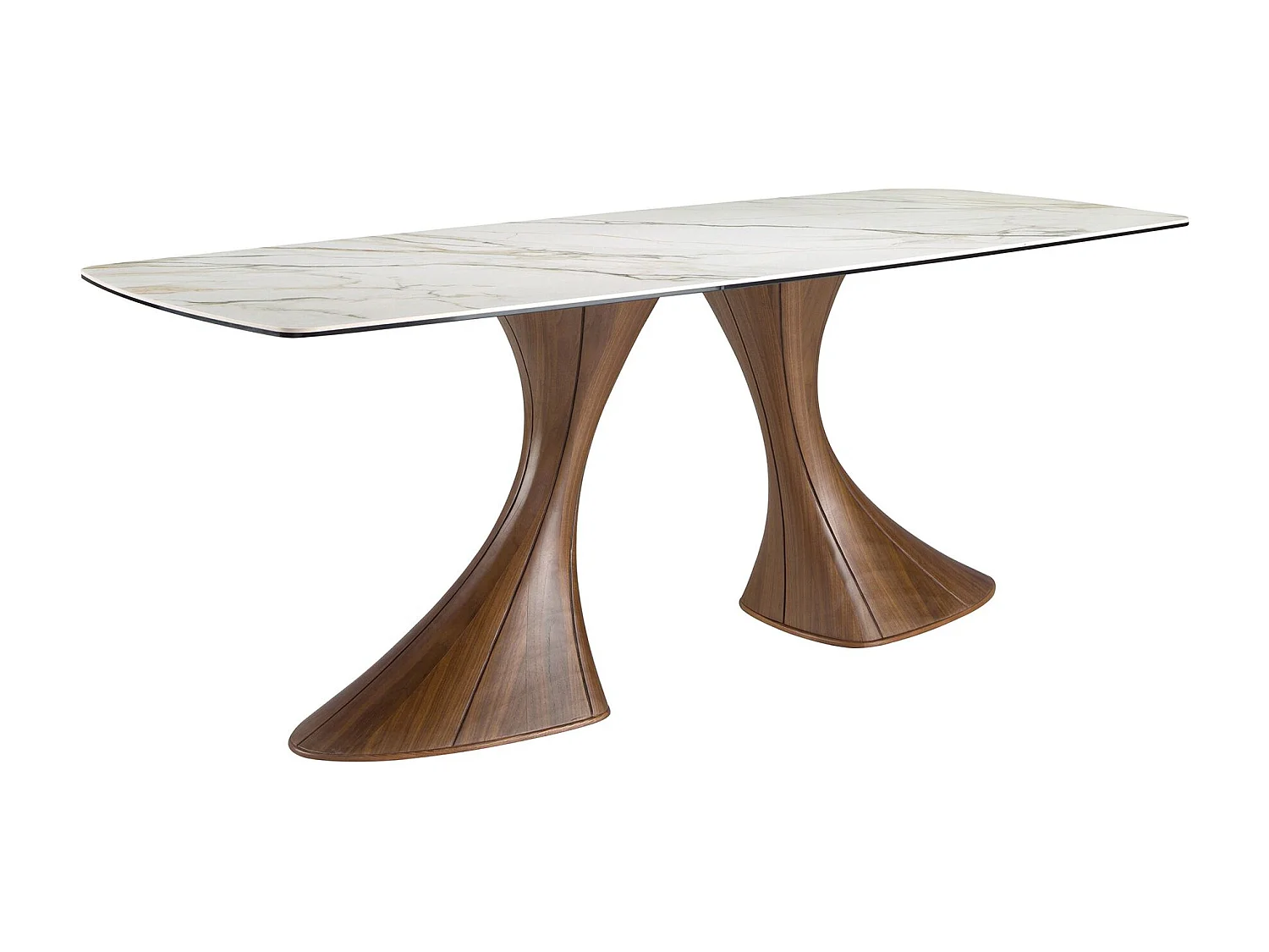 Table de salle à manger ovale en forme de tonneau, marbre en porcelaine et noyer 1174 ANGEL CERDA