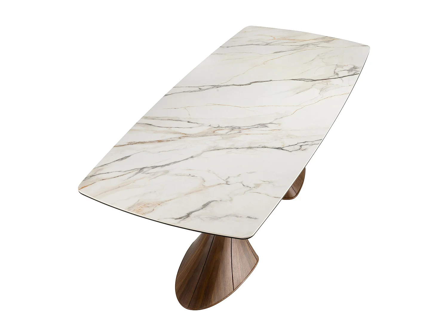 Table de salle à manger ovale en forme de tonneau, marbre en porcelaine et noyer 1174 ANGEL CERDA