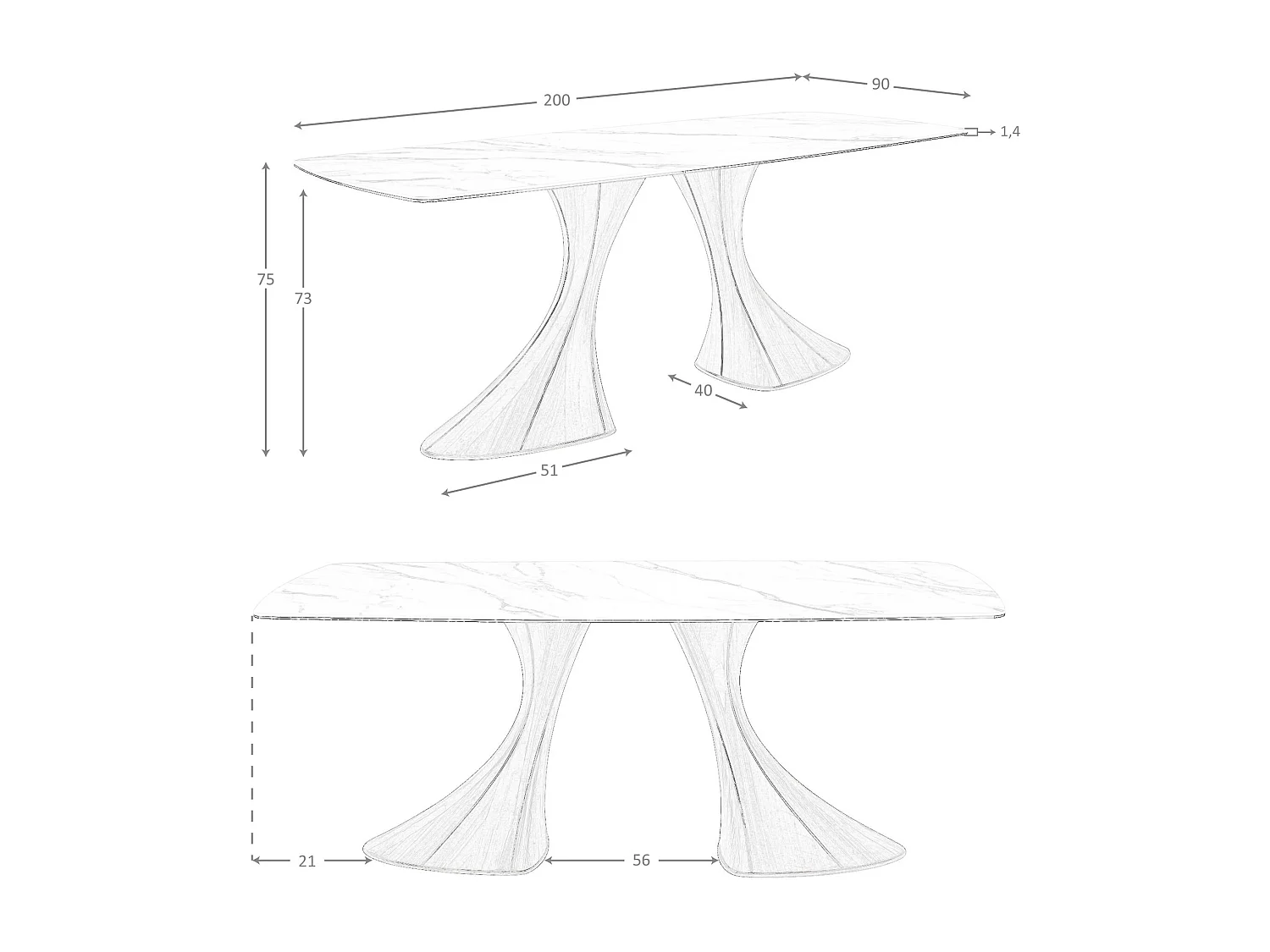 Table de salle à manger ovale en forme de tonneau, marbre en porcelaine et noyer 1174 ANGEL CERDA
