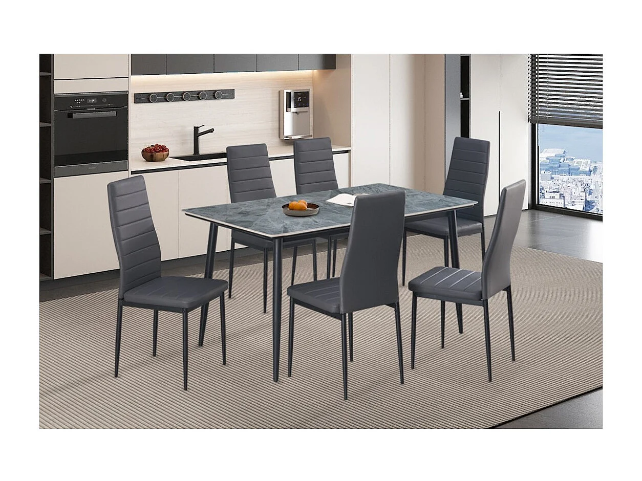 Table à manger GRANVIA – 140x80 cm effet ardoise et pieds métal