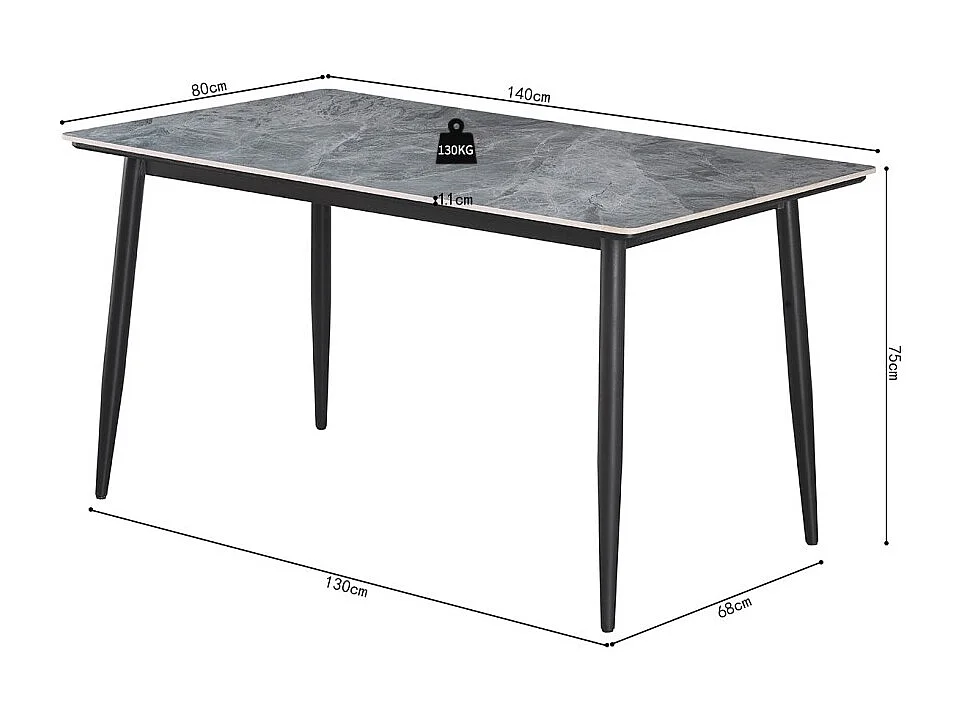 Table à manger GRANVIA – 140x80 cm effet ardoise et pieds métal