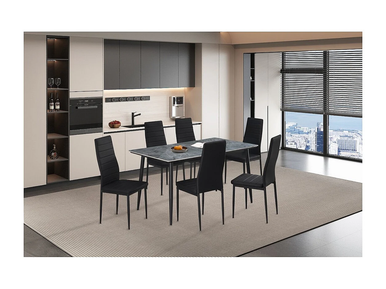 Table à manger GRANVIA – 140x80 cm effet ardoise et pieds métal