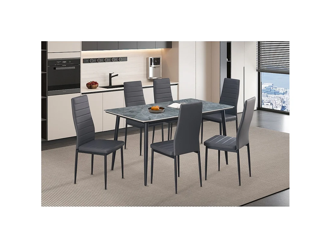 Eettafel GRANVIA – 140x80 cm leisteen effect en metalen poten