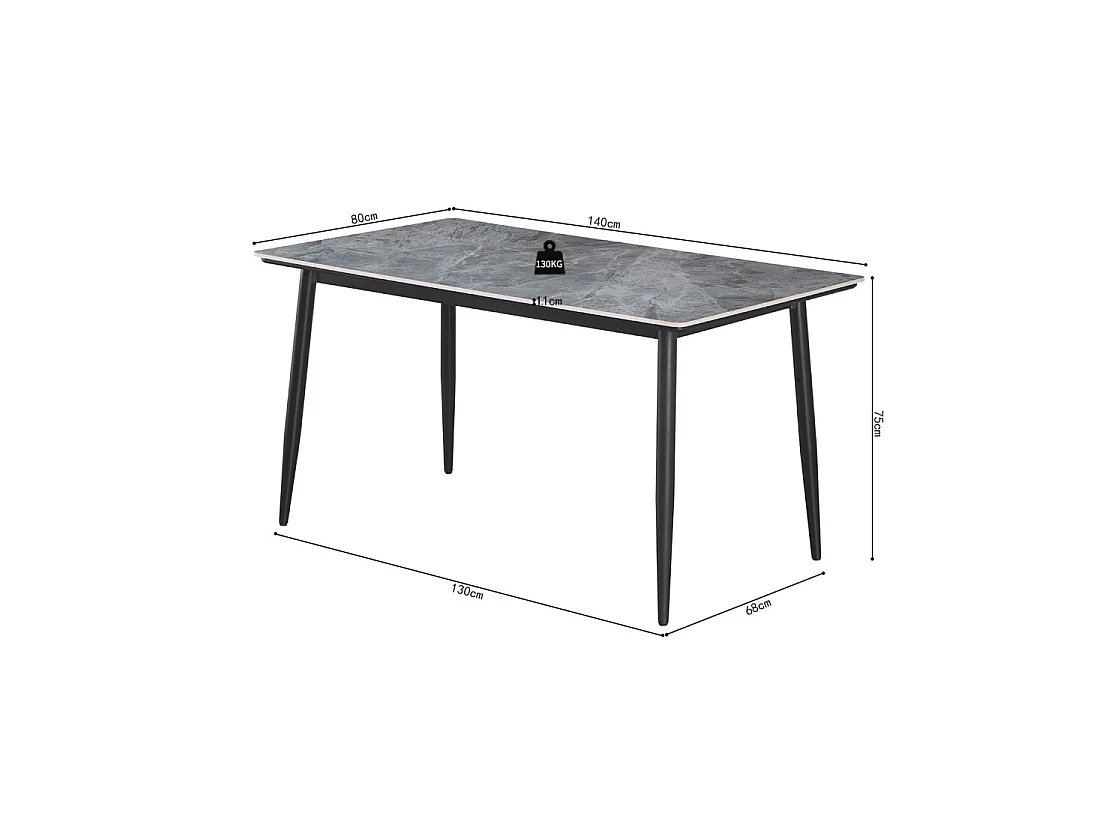 Eettafel GRANVIA – 140x80 cm leisteen effect en metalen poten