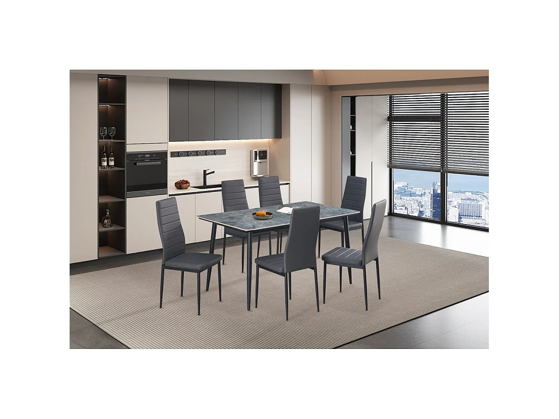 Eettafel GRANVIA – 140x80 cm leisteen effect en metalen poten