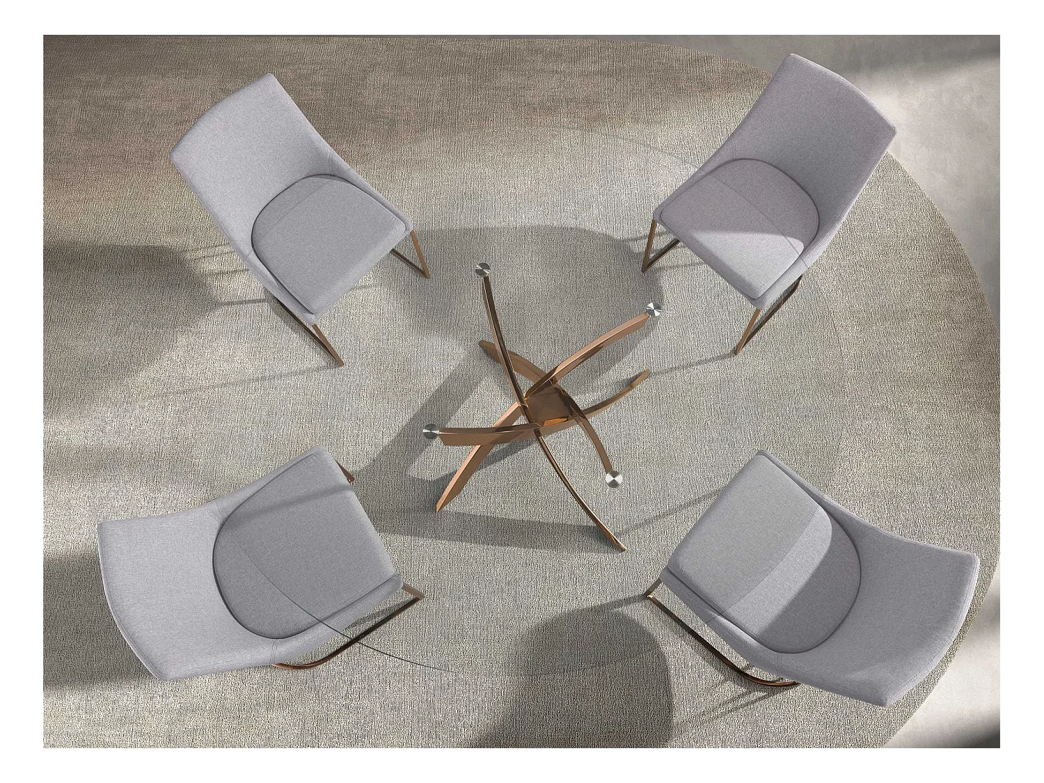 Table de salle à manger ronde en verre trempé et acier rose