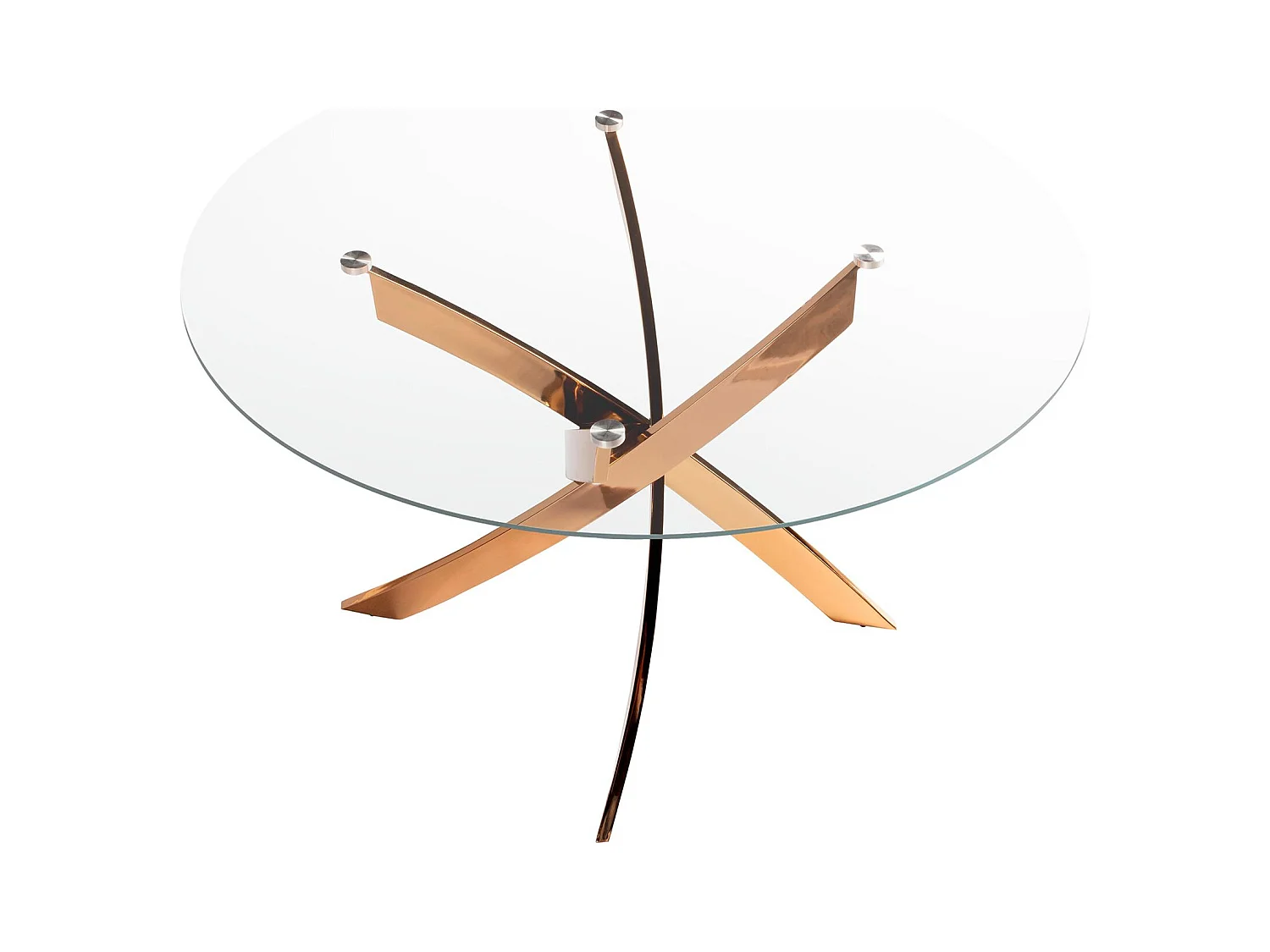 Table de salle à manger ronde en verre trempé et acier rose