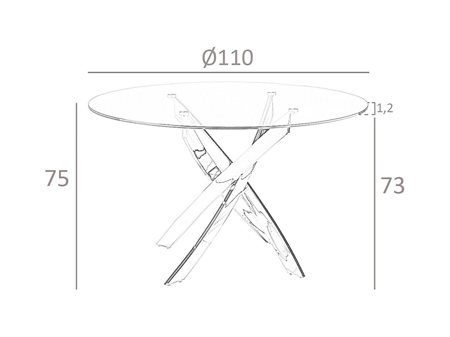 Table de salle à manger ronde en verre trempé et acier rose