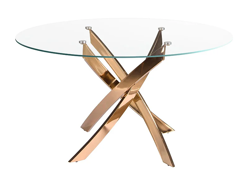 Ronde eettafel van gehard glas en roze staal