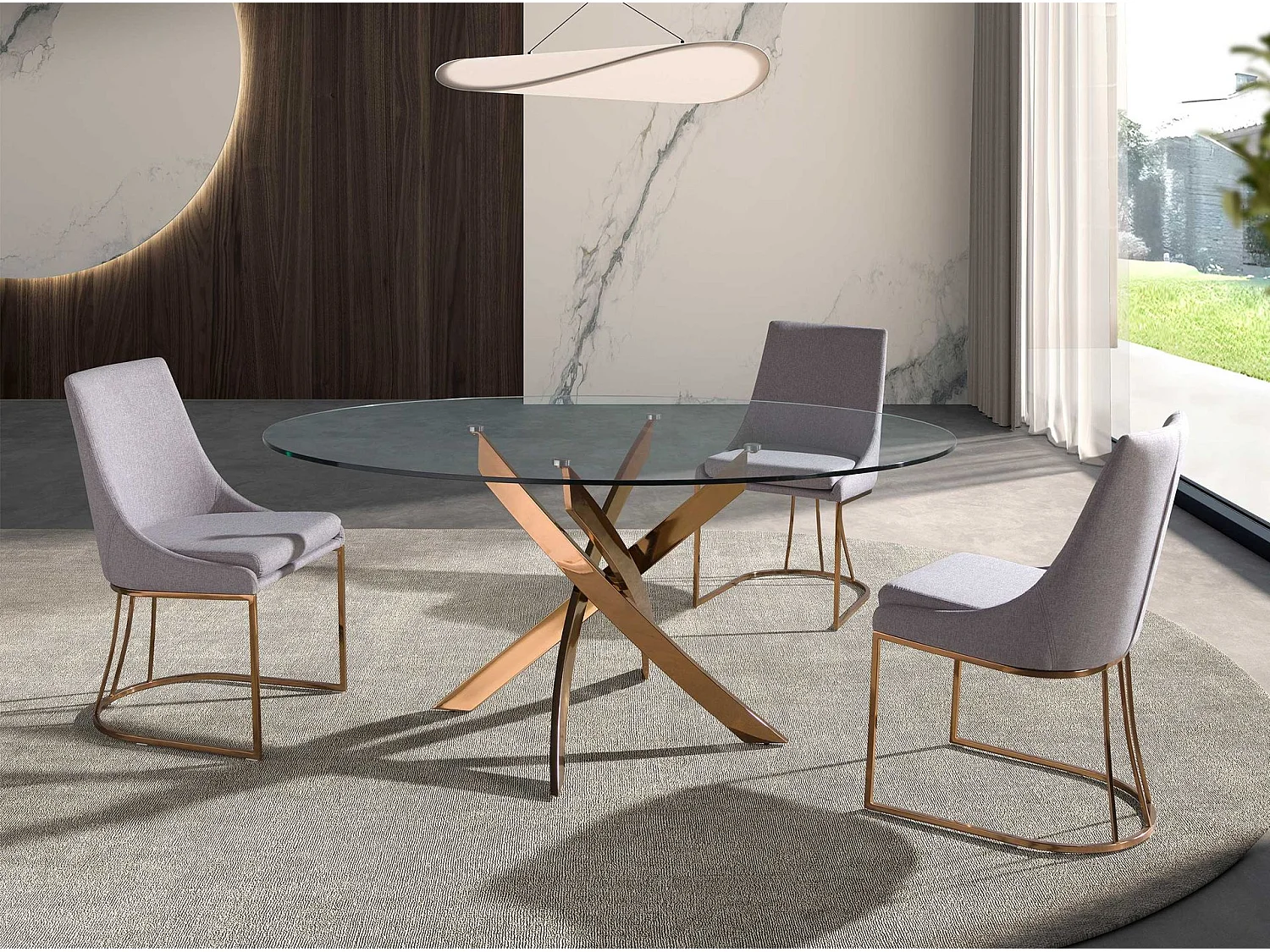 Table de salle à manger ronde en verre trempé et acier rose 1169-Ø140 ANGEL CERDA