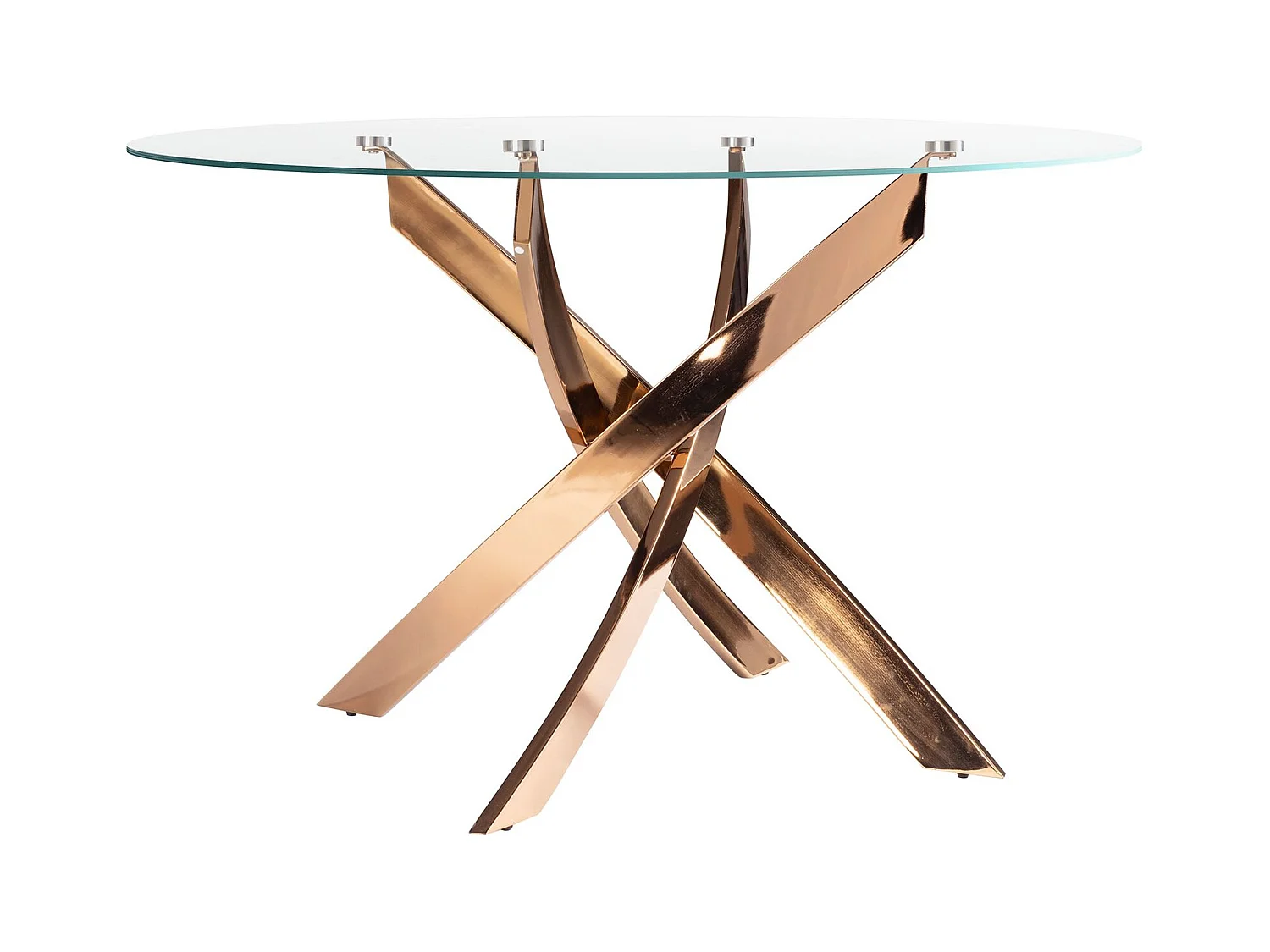 Table de salle à manger ronde en verre trempé et acier rose