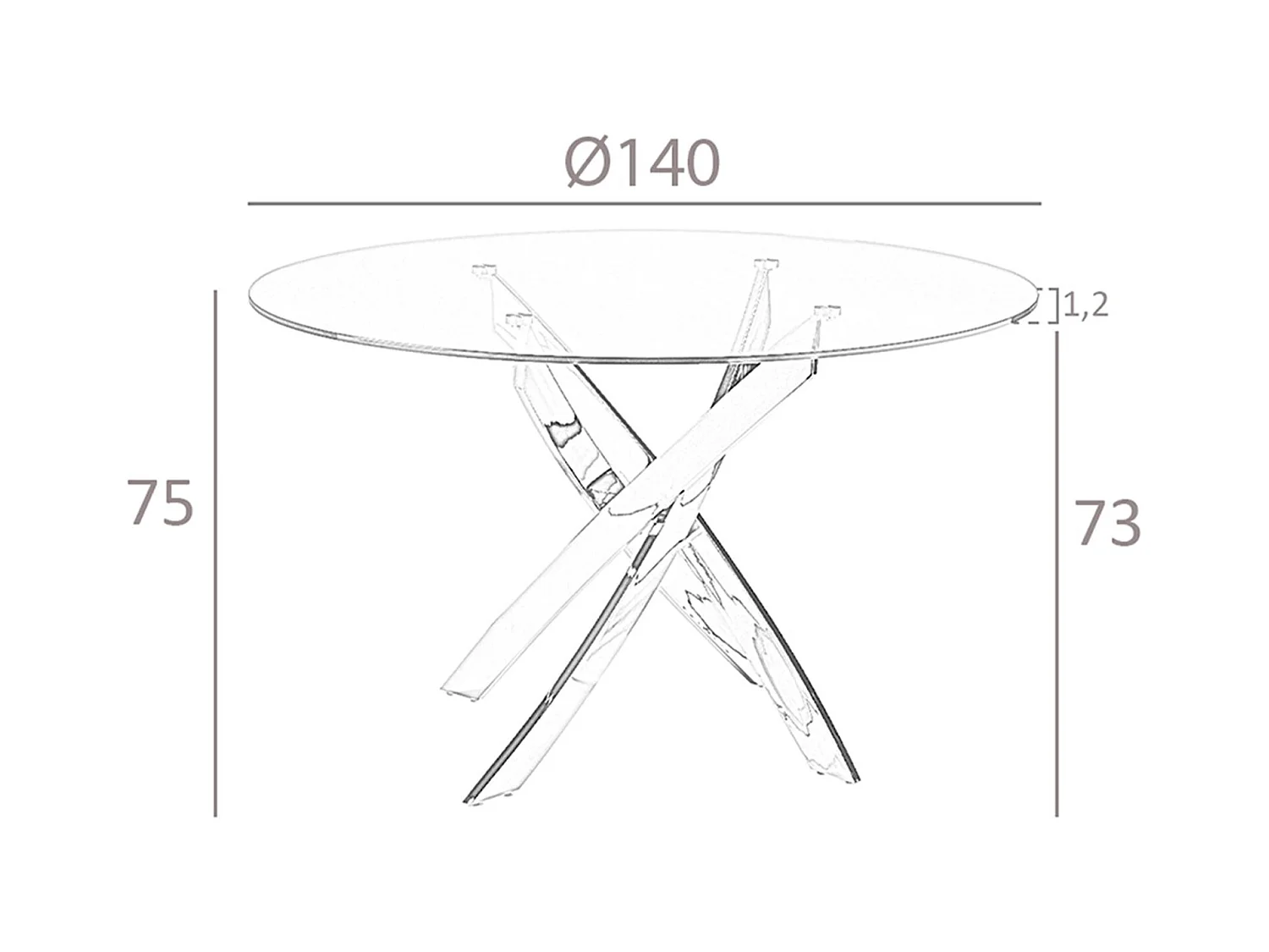 Table de salle à manger ronde en verre trempé et acier rose