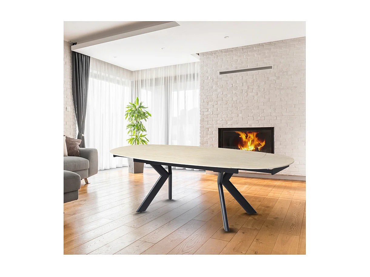 Table extensible 180 à 260 cm ovale céramique effet travertin - KITE