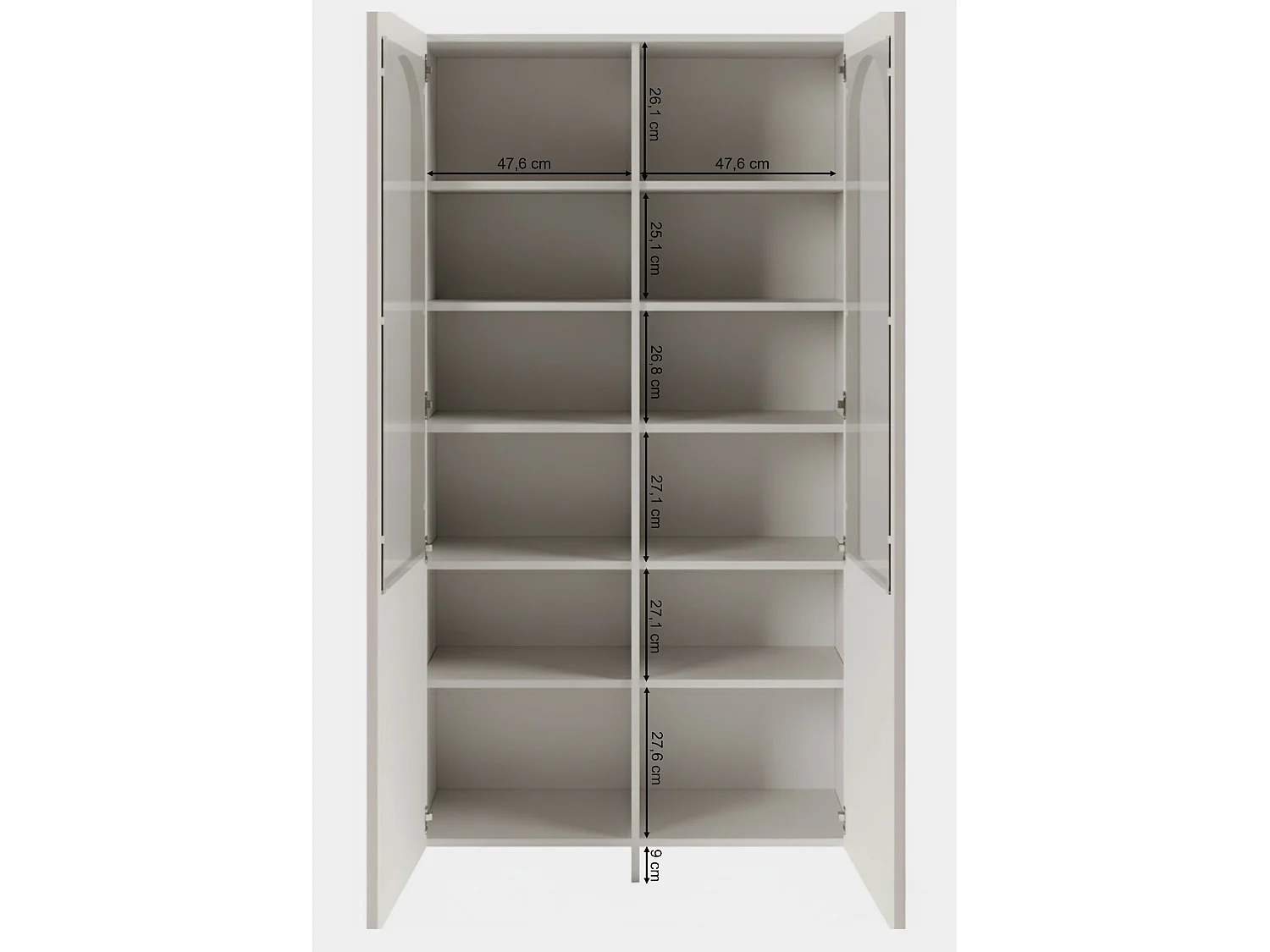 Vitrine avec portes cintrées et façades en verre – Gris cachemire – 100 cm – ARKADIA