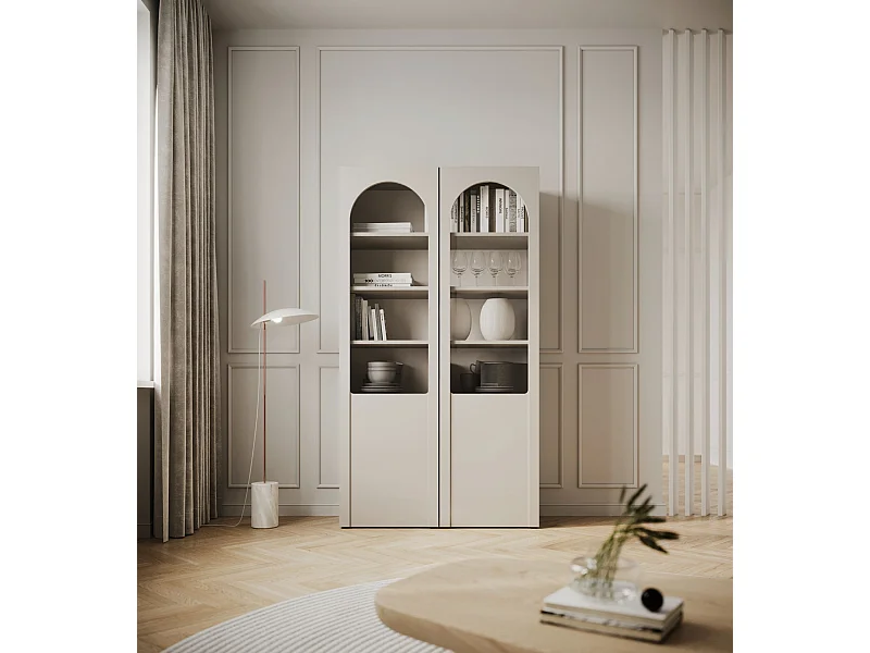 Vitrine mit Bogentüren und Glasfronten - Kaschmirgrau - 100 cm - ARKADIA