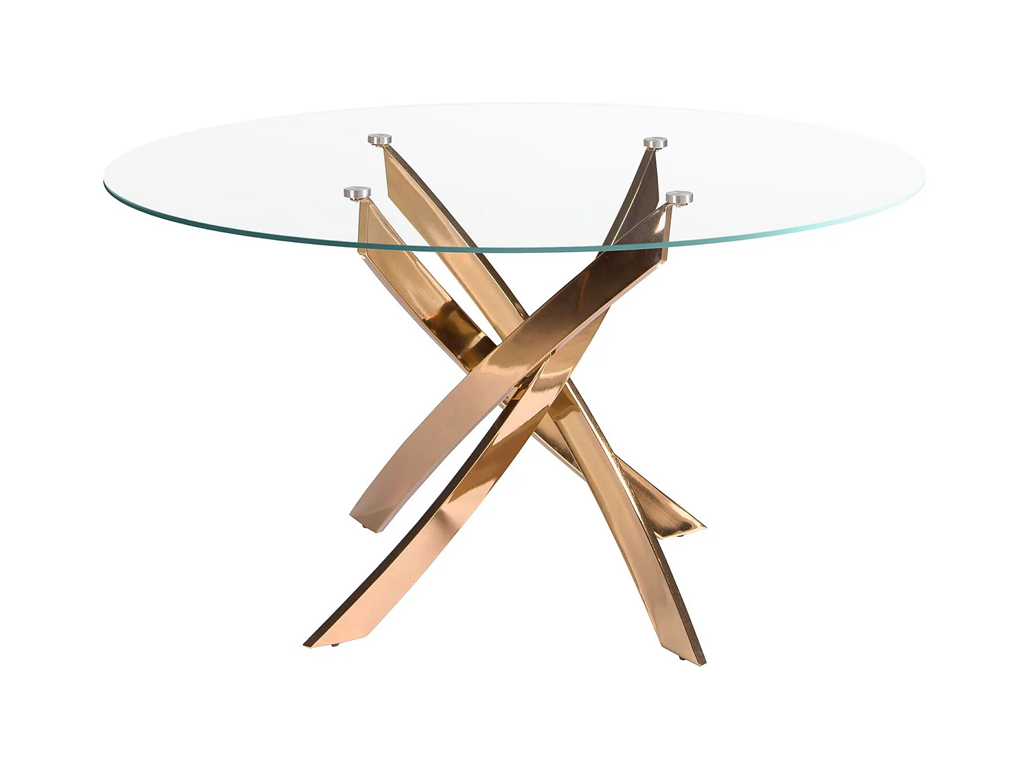 Table de salle à manger ronde en verre trempé et acier rose