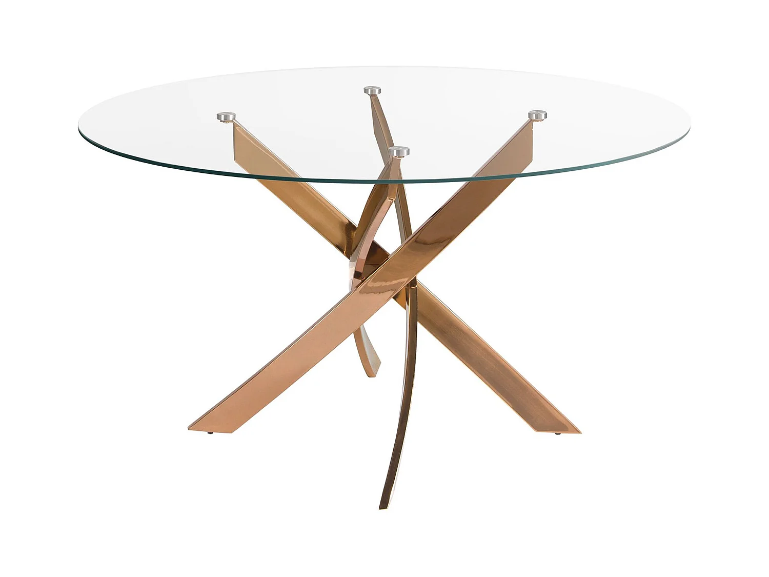 Table de salle à manger ronde en verre trempé et acier rose