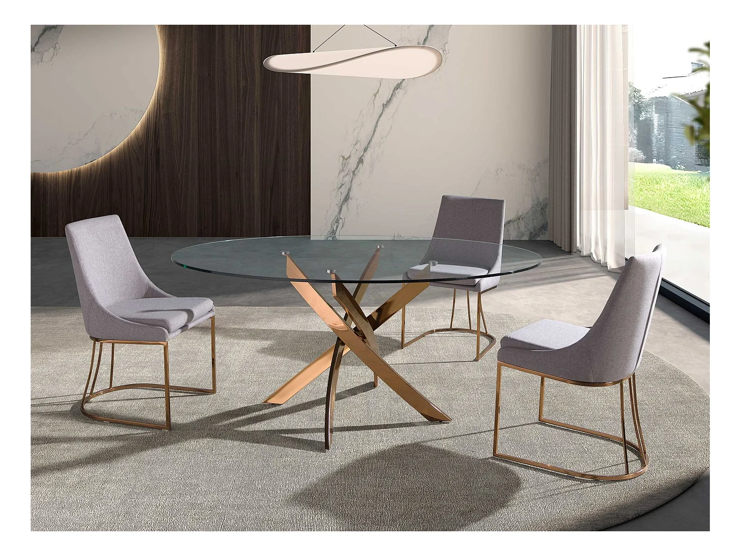 Runder Esstisch aus gehärtetem Glas und rosa Stahl 1169-Ø130 ANGEL CERDA