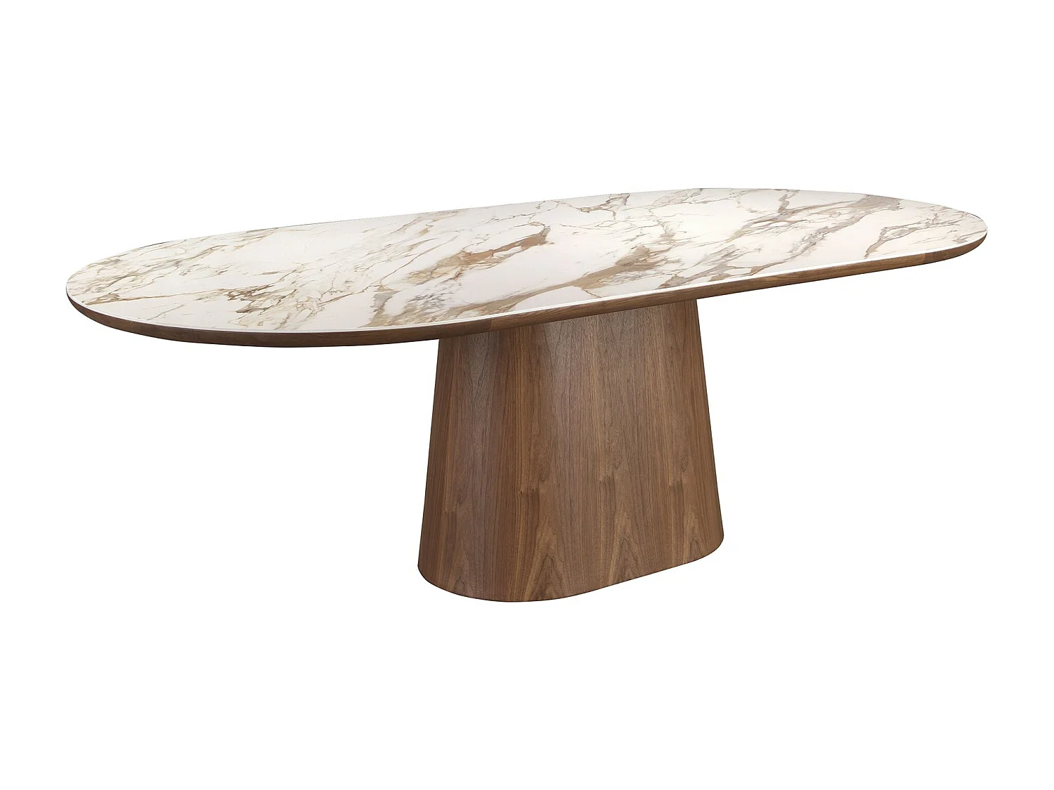 Mesa de jantar oval de meia volta em mármore de porcelana e nogueira 1173 ANGEL CERDA