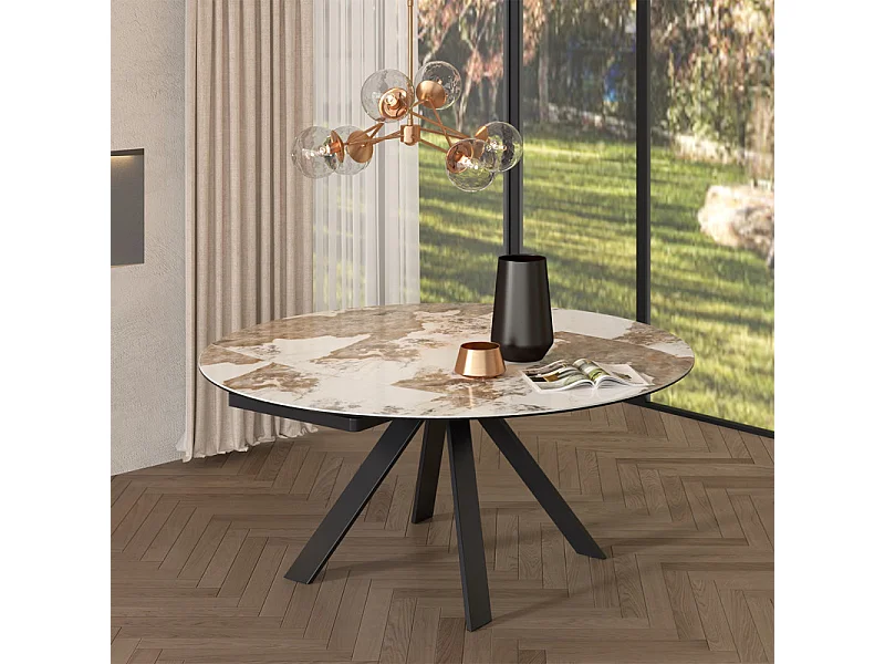 Table extensible ronde 100 à 170 cm céramique marbré - PATAGONIA