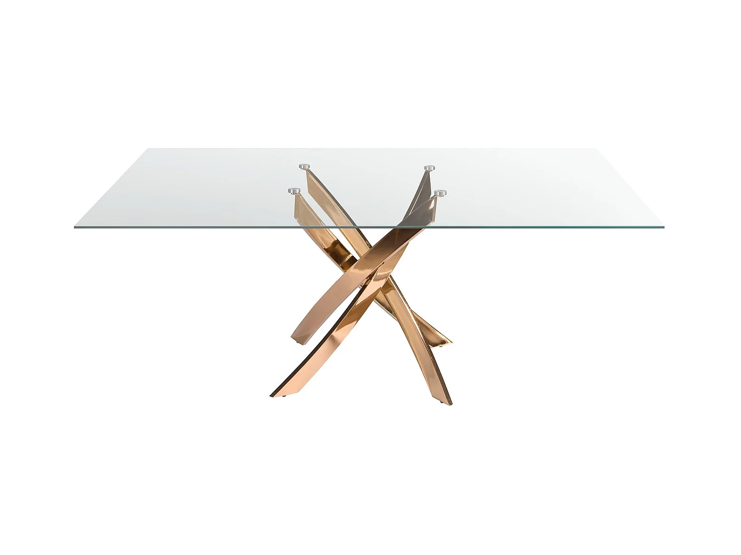 Table de salle à manger rectangulaire en verre trempé et acier rose