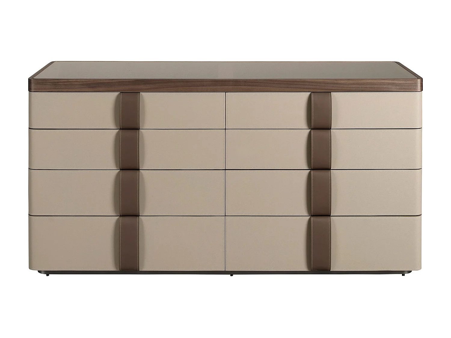 Komoda z imitacji skóry, orzech, podstawa ze stali polerowanej i blat z brązowego szkła dymionego 7203 ANGEL CERDA