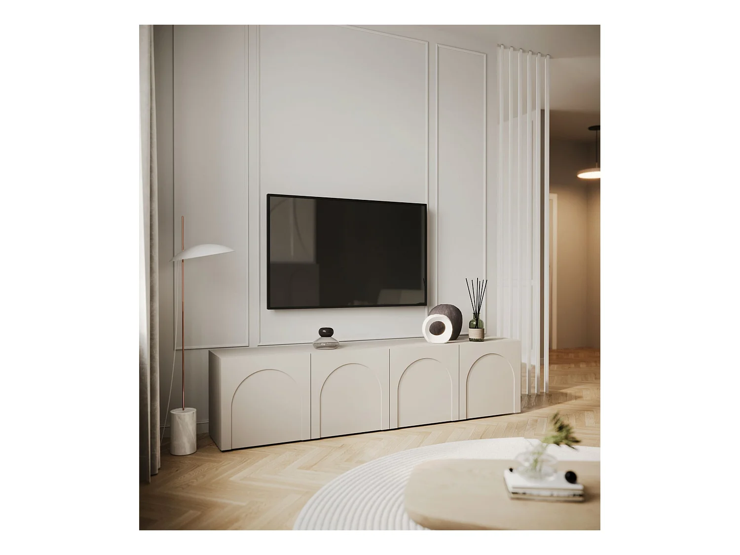 Meuble TV à 4 portes - 200 cm - gris cachemire - ARKADIA