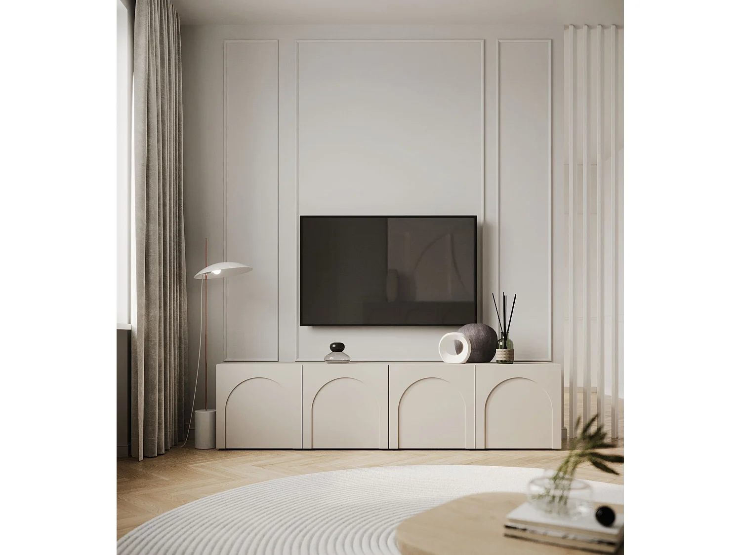 TV-Lowboard 4-türig - mit gefrästen Fronten - Kaschmirgrau - 200 cm - ARKADIA