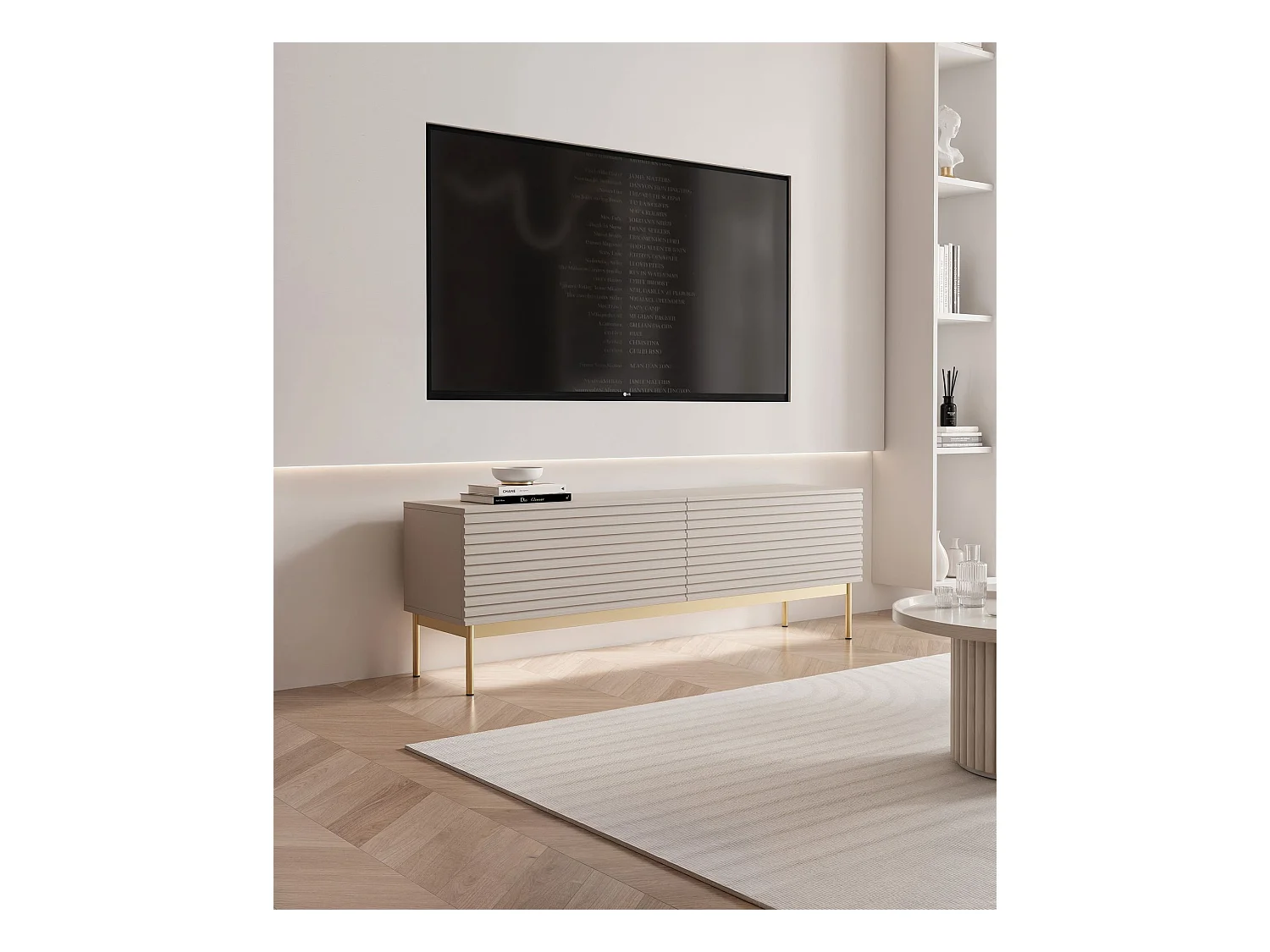 Meuble TV à 2 portes avec LED – 139 cm – gris cachemire – LINEARIS