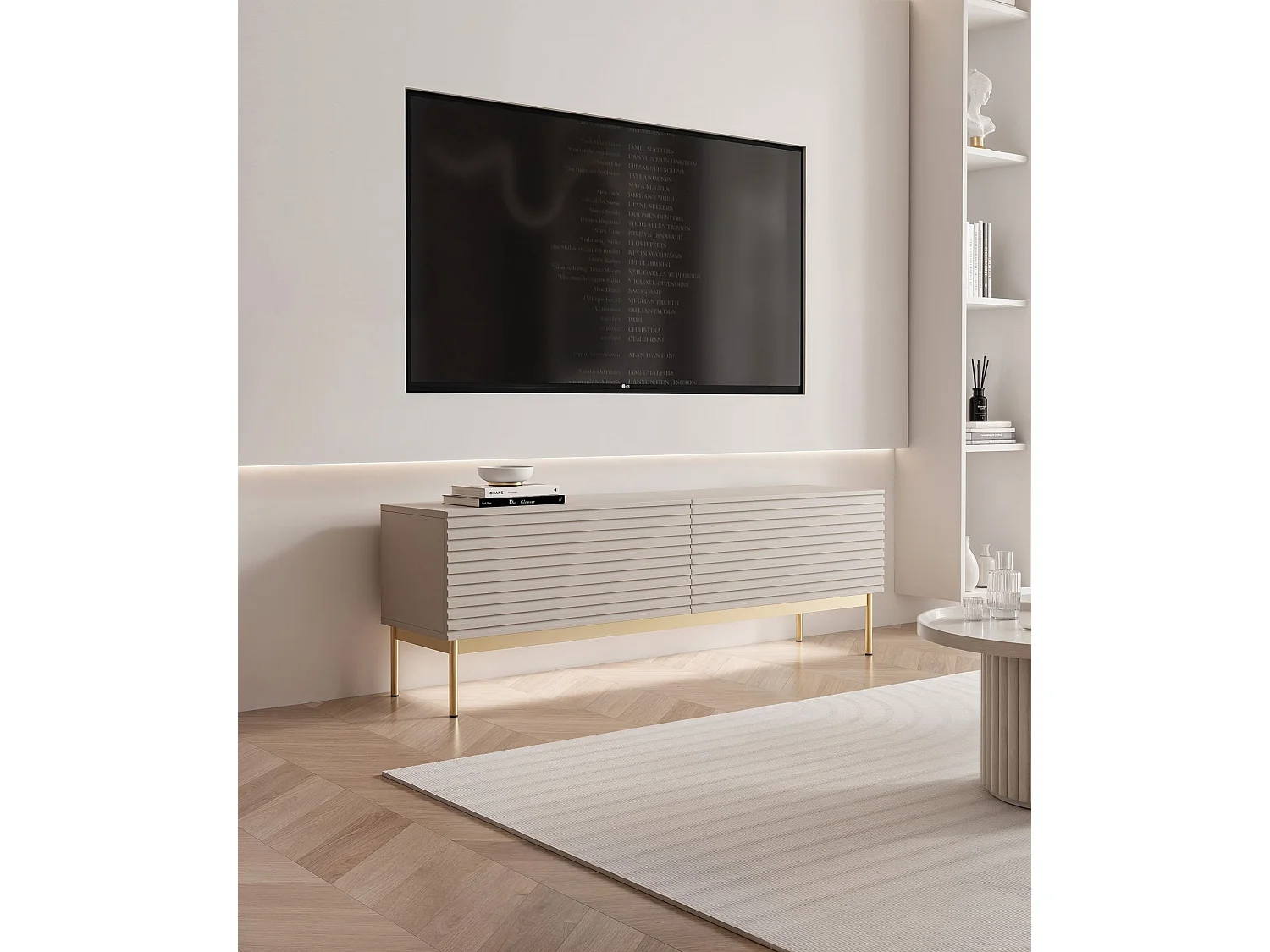 Meuble TV à 2 portes avec LED – 139 cm – gris cachemire – LINEARIS