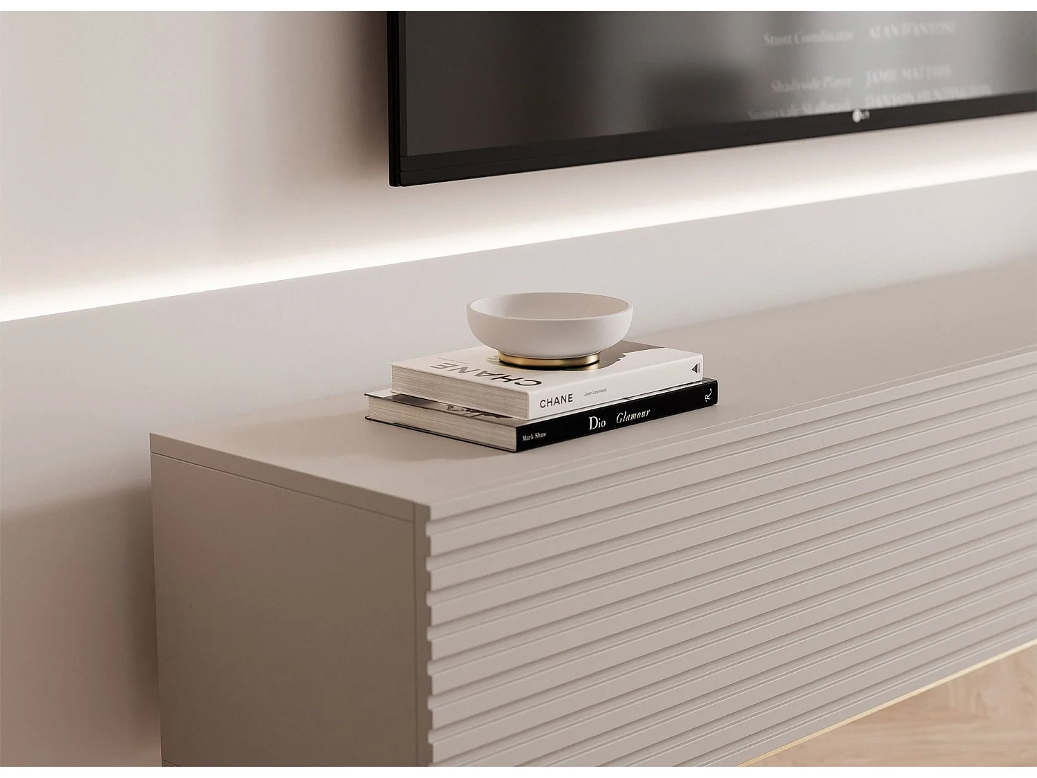 Meuble TV à 2 portes avec LED – 139 cm – gris cachemire – LINEARIS