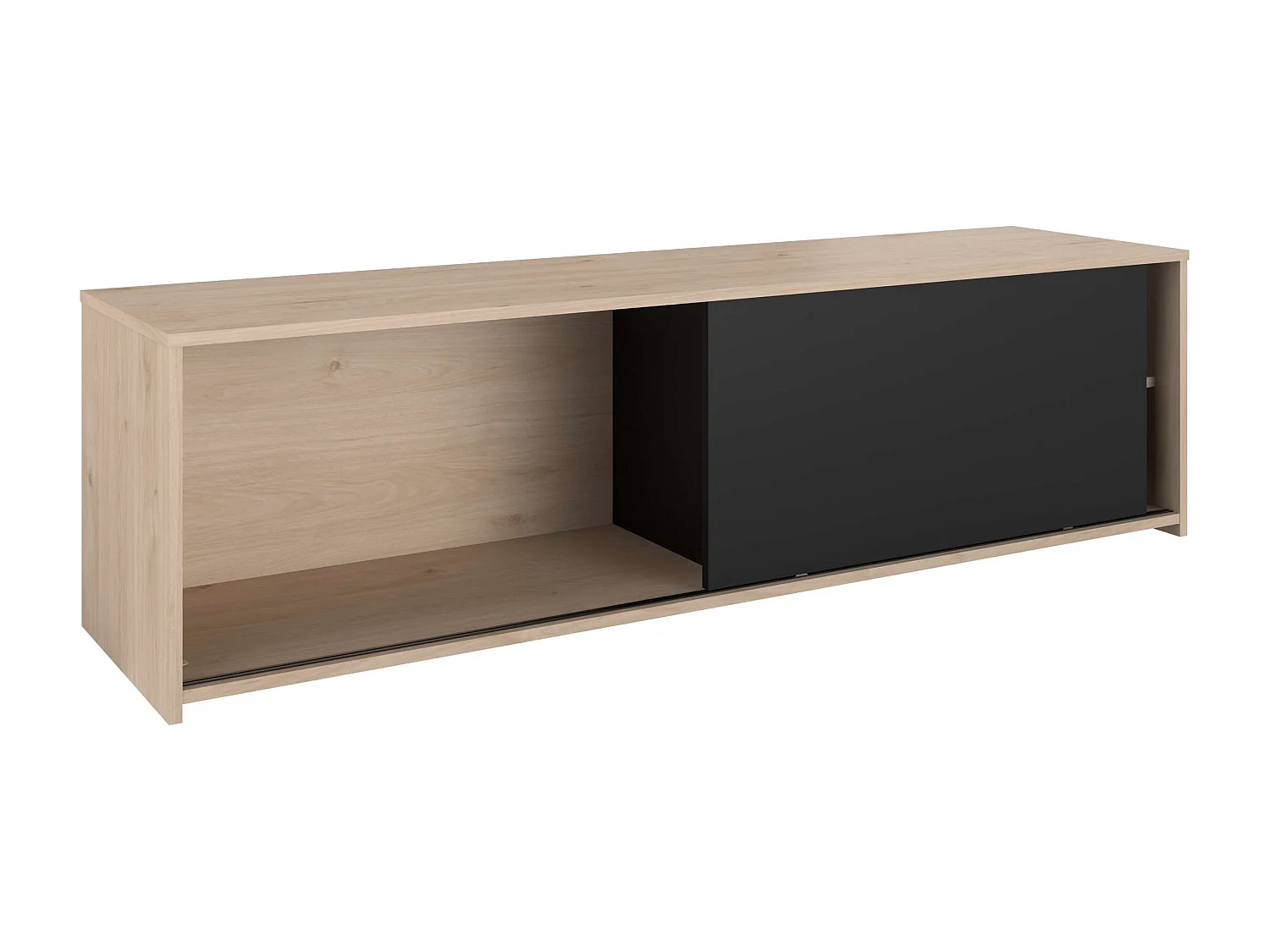 Meuble TV de salon Trevo avec portes coulissantes, noir et chêne Jackson, 155 x 43 x 40 cm