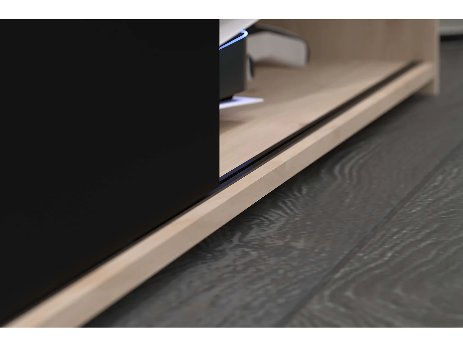 Meuble TV de salon Trevo avec portes coulissantes, noir et chêne Jackson, 155 x 43 x 40 cm