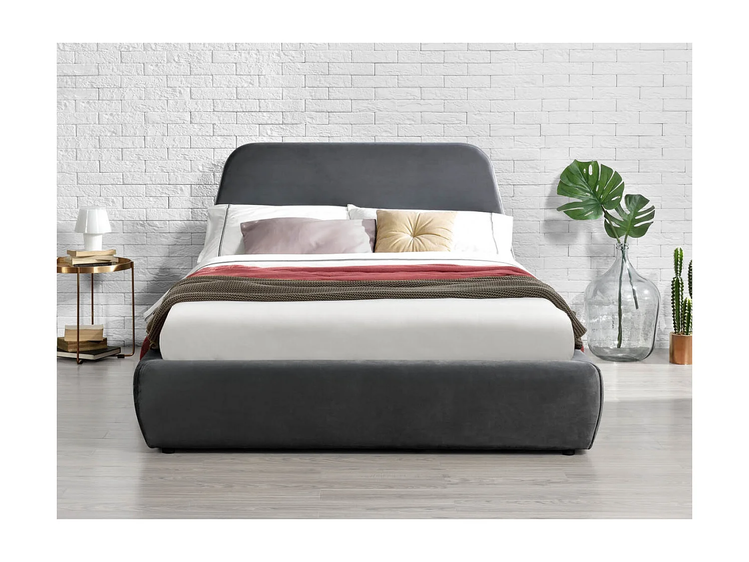 Lit coffre - 140x190 cm - Velours gris NORKA