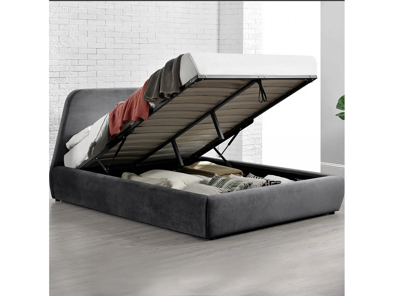 Lit coffre - 140x190 cm - Velours gris NORKA