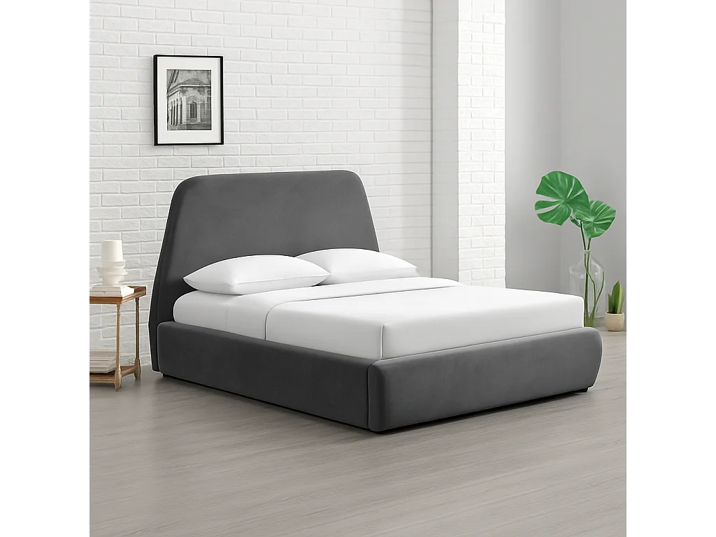 Lit coffre - 140x190 cm - Velours gris NORKA