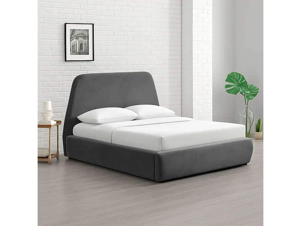 Lit coffre - 140x190 cm - Velours gris NORKA
