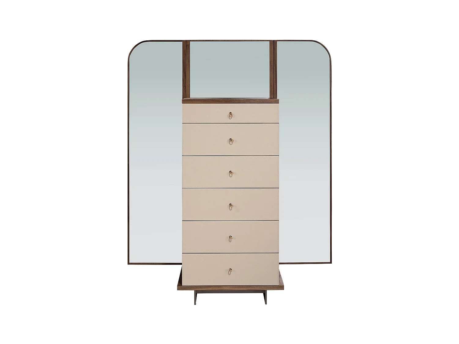 Chifonier Leder, Nussbaum und polierter Stahl mit Spiegel 7206 ANGEL CERDA