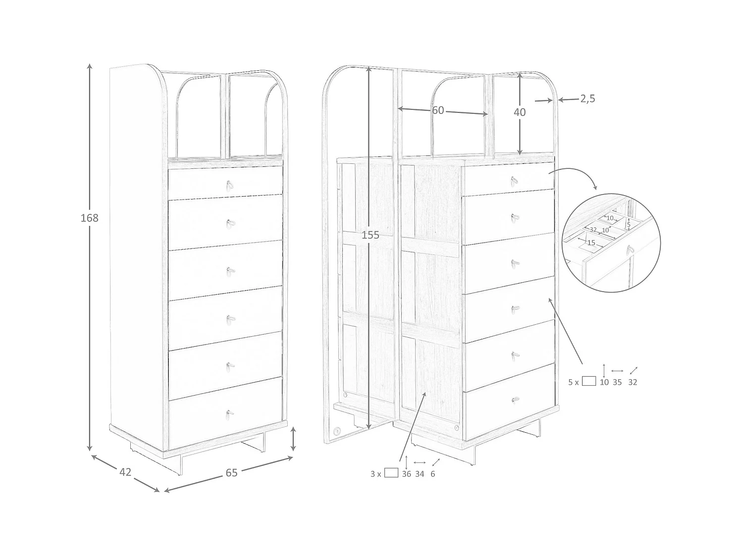 Chifonier Leder, Nussbaum und polierter Stahl mit Spiegel 7206 ANGEL CERDA