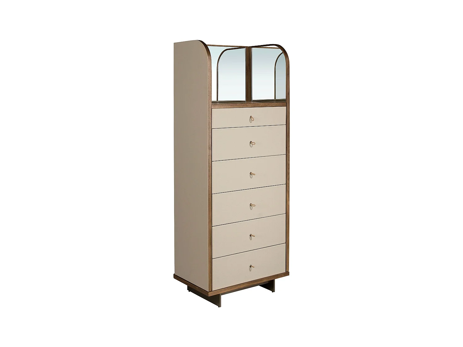 Chiffonier en cuir, noyer et acier poli avec miroir 7206 ANGEL CERDA