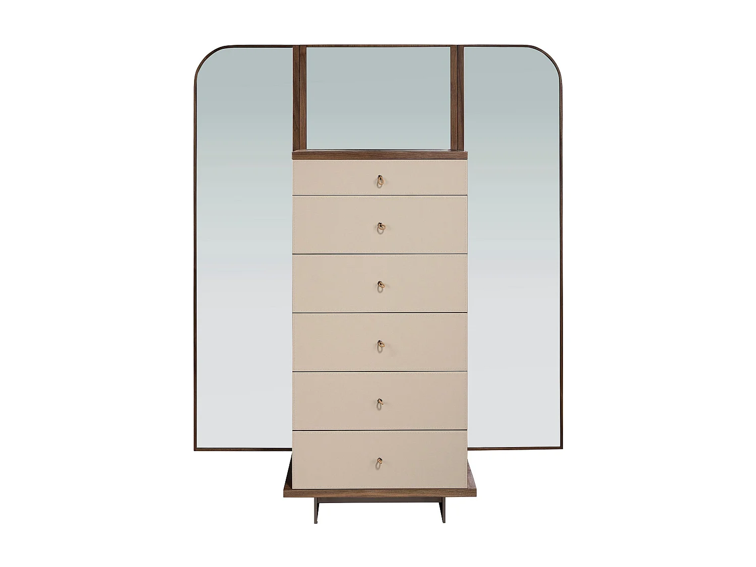 Chiffonier en cuir, noyer et acier poli avec miroir 7206 ANGEL CERDA