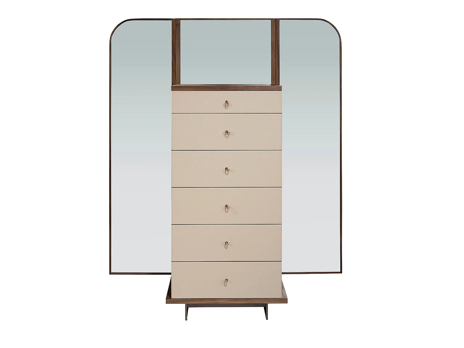 Commode en similicuir, noyer et acier poli avec miroir 7206 ANGEL CERDA