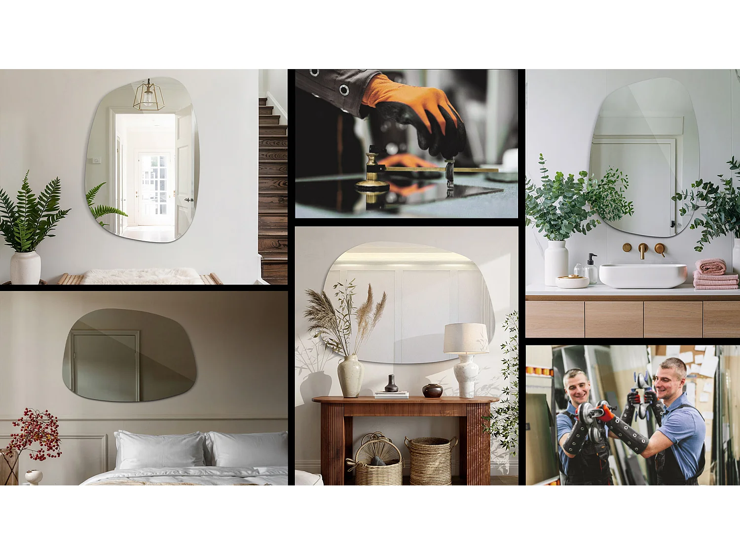 Weißer Spiegel im originellen Design, Eleganter unregelmäßiger Wandspiegel für Wohnzimmer oder Flur, 78x57 cm, Tulup