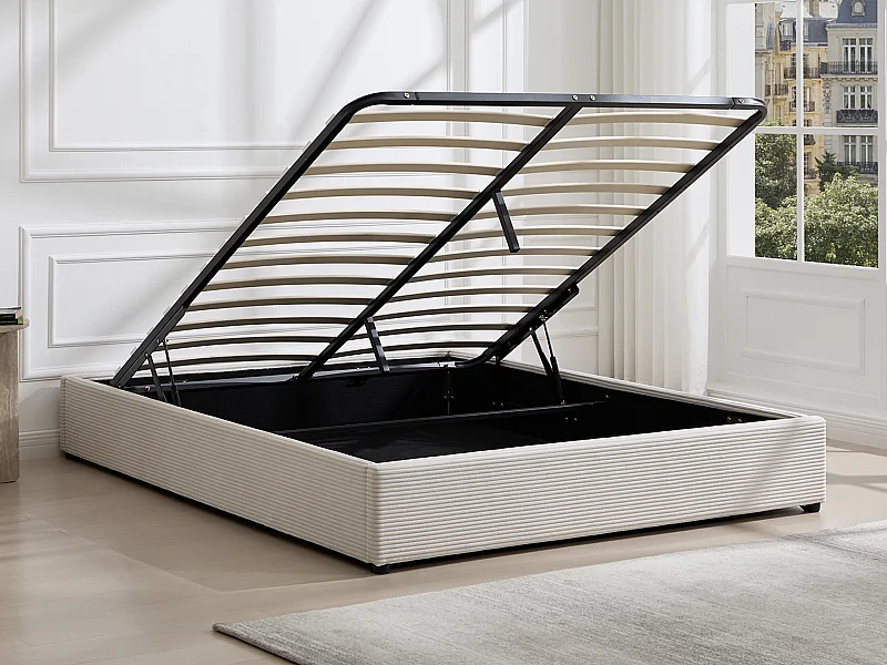 Sommier coffre 160 x 200 cm en velours côtelé - Beige - FIRMEO de YSMÉE