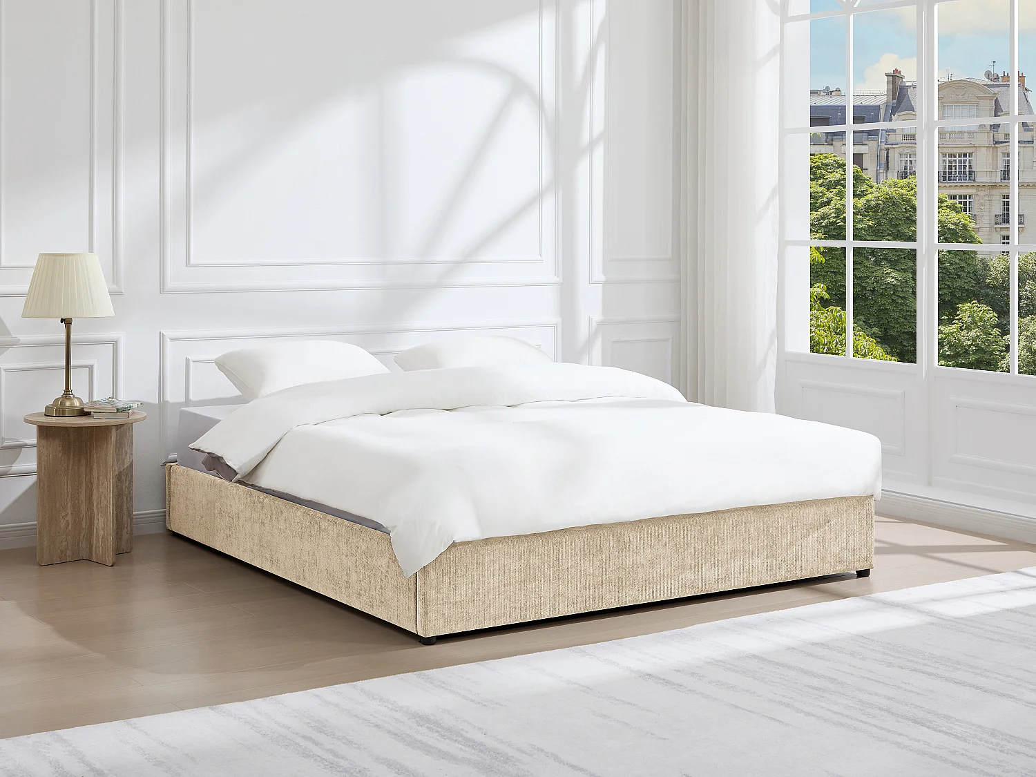 Sommier coffre 140 x 190 cm en tissu texturé - Beige -  FIRMEO de YSMÉE