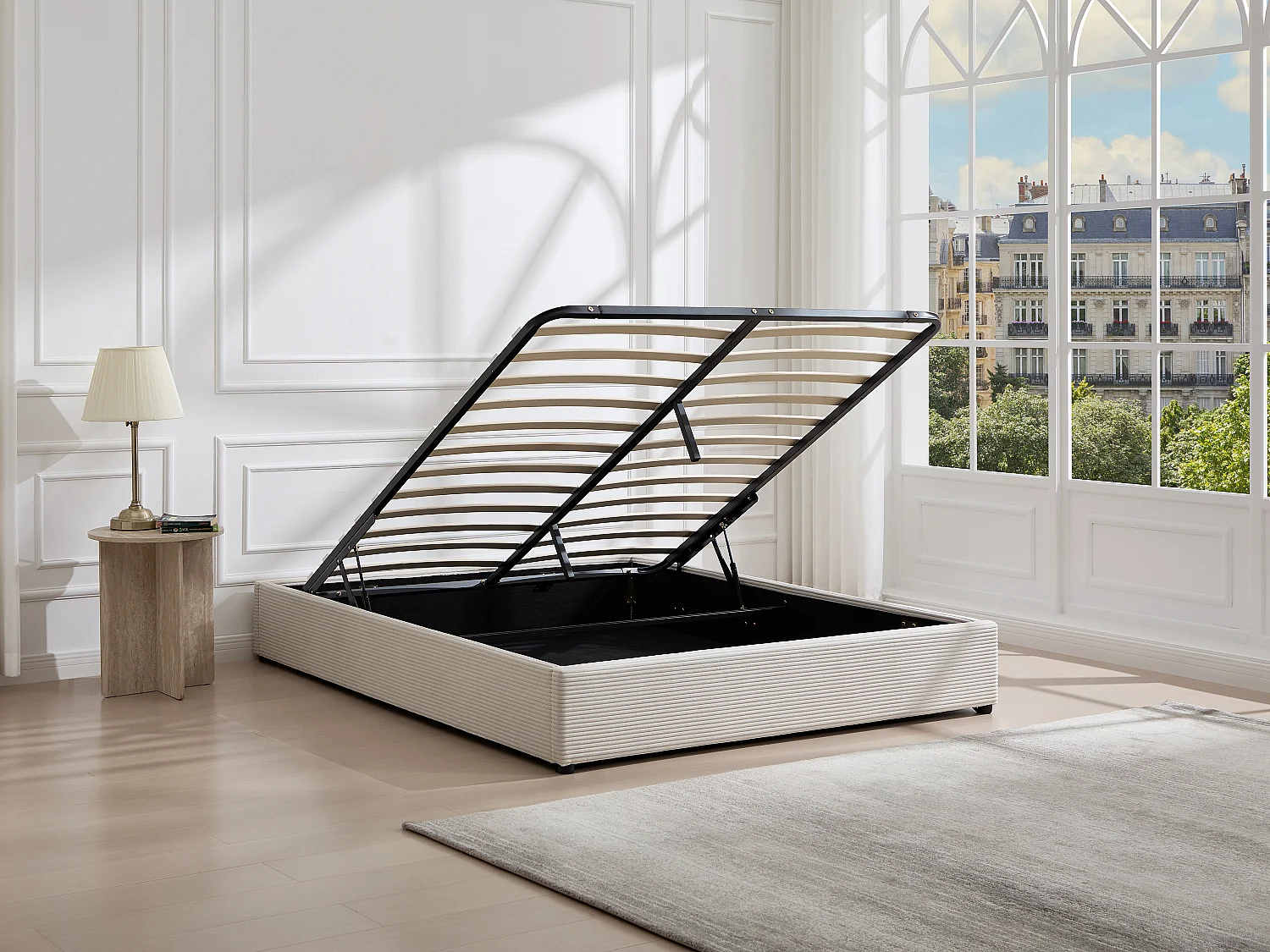 Sommier coffre 180 x 200 cm en velours côtelé - Beige - FIRMEO de YSMÉE